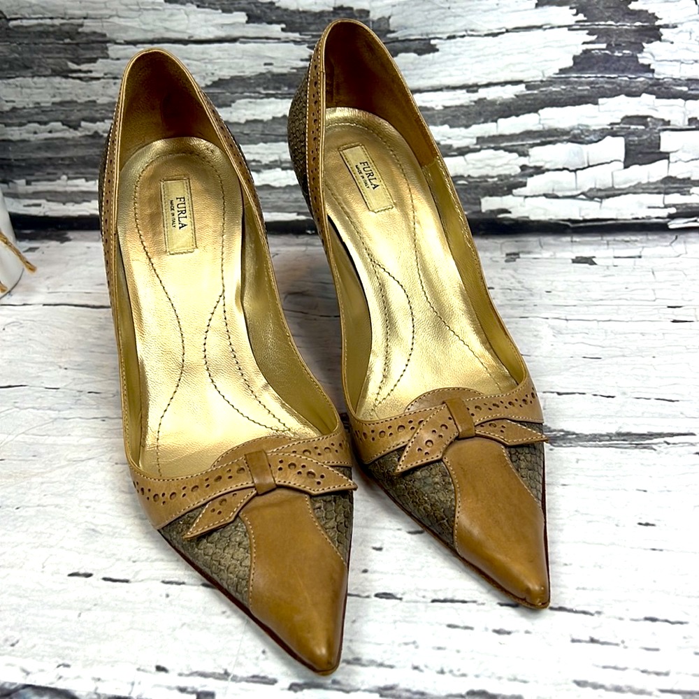 Furla - Snakeskin & Leather Heels - Size 36 Eu - 7.5 Us